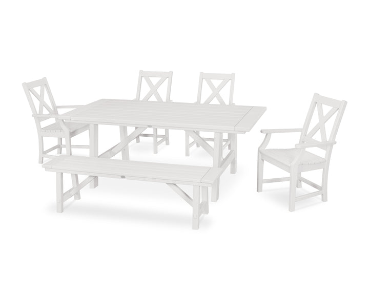 POLYWOOD® Braxton 6-Piece Rustic Farmhouse Arm Chair Dining Set with Bench