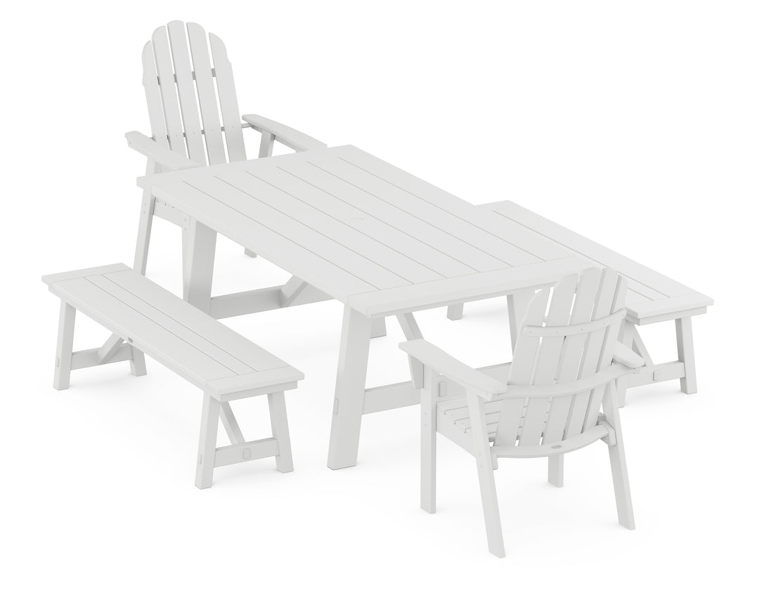 POLYWOOD® Vineyard Curveback Adirondack 5-Piece Rustic Farmhouse Dining Set With Benches