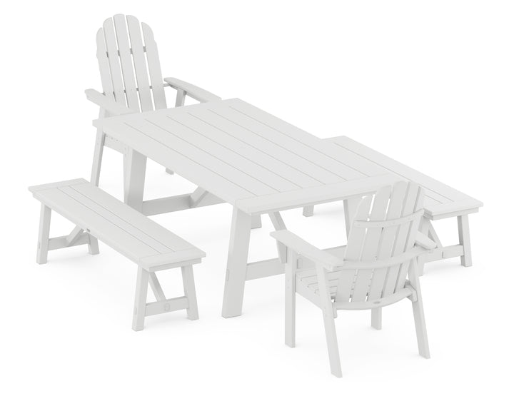 POLYWOOD® Vineyard Curveback Adirondack 5-Piece Rustic Farmhouse Dining Set With Benches