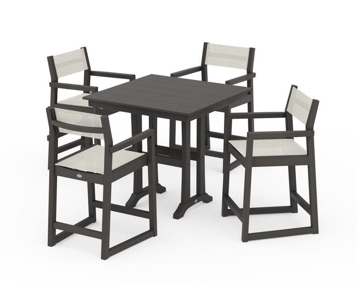 POLYWOOD® EDGE Sling Arm Chair 5-Piece Farmhouse Counter Set with Trestle Legs