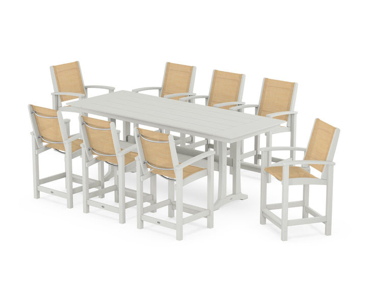 POLYWOOD® Coastal 9-Piece Farmhouse Counter Set with Trestle Legs