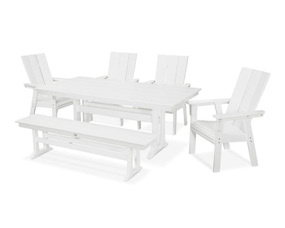 Modern Curveback Adirondack 6-Piece Farmhouse Dining Set with Trestle Legs and Bench