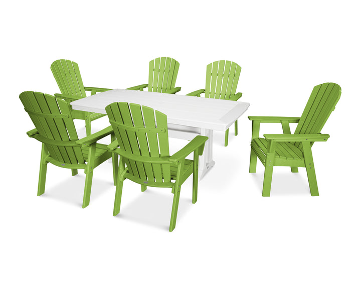 POLYWOOD® Nautical Curveback Adirondack 7-Piece Dining Set with Trestle Legs