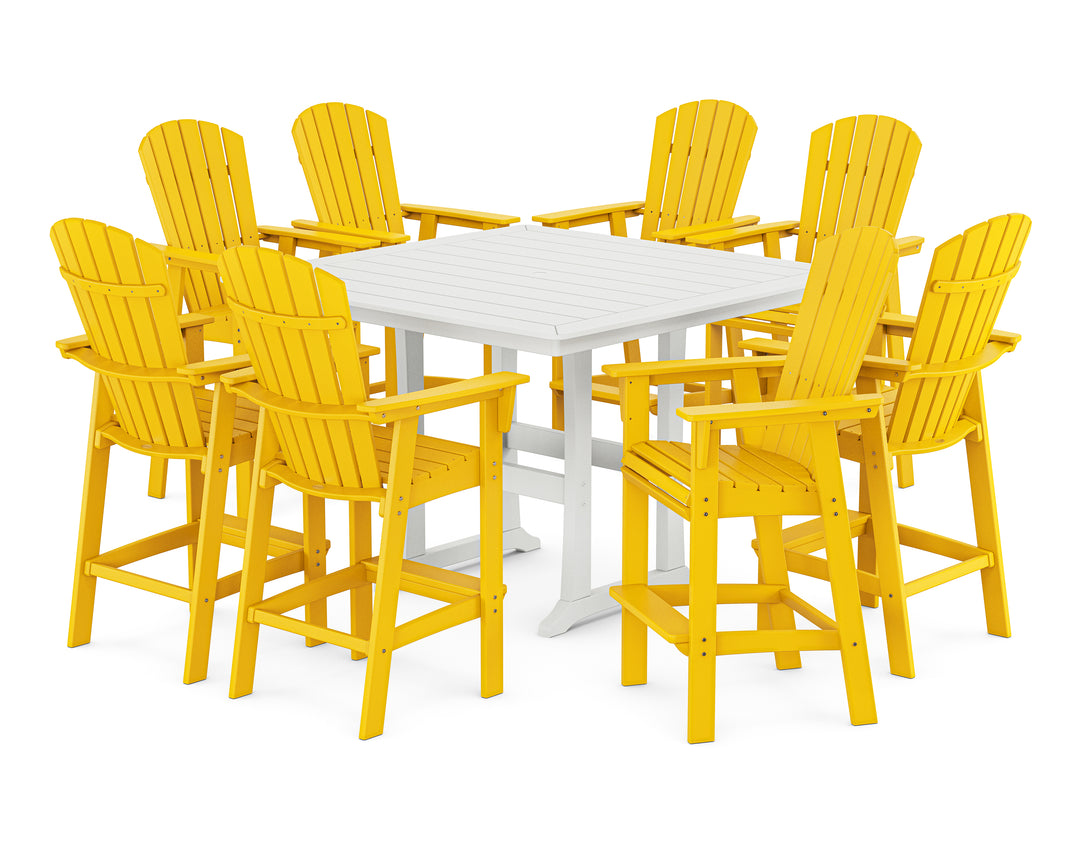 POLYWOOD® Nautical Curveback Adirondack 9-Piece Trestle Bar Set
