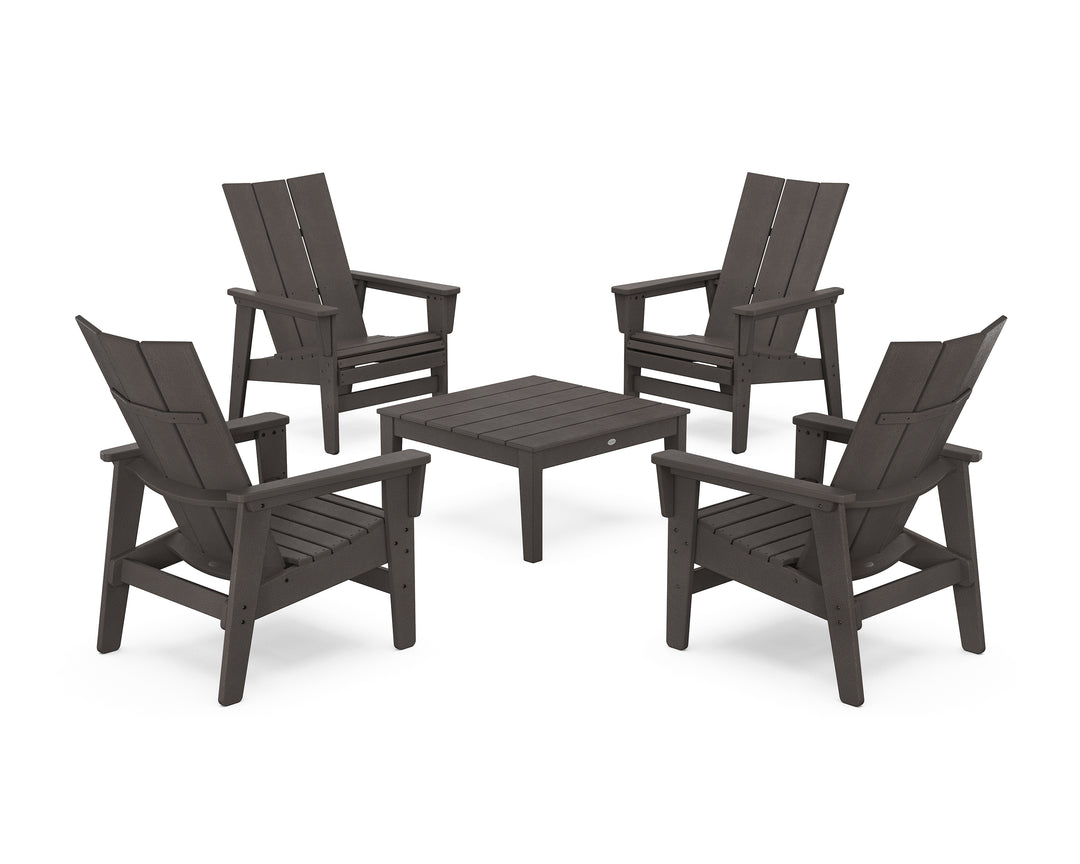 POLYWOOD® 5-Piece Modern Grand Upright Adirondack Chair Conversation Group