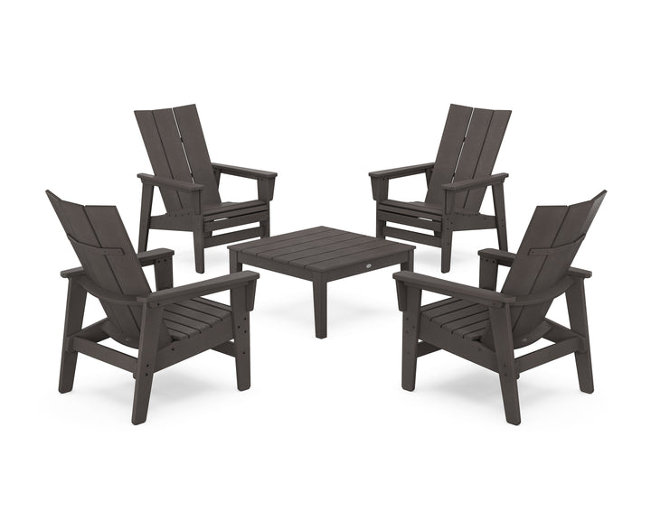 POLYWOOD® 5-Piece Modern Grand Upright Adirondack Chair Conversation Group