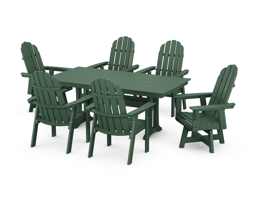 POLYWOOD® Vineyard Curveback Adirondack Swivel Chair 7-Piece Farmhouse Dining Set with Trestle Legs