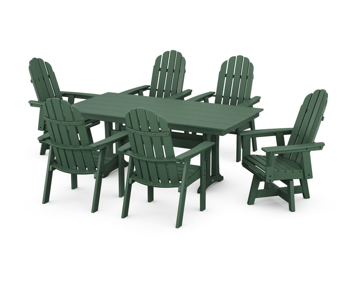 POLYWOOD® Vineyard Curveback Adirondack Swivel Chair 7-Piece Farmhouse Dining Set with Trestle Legs
