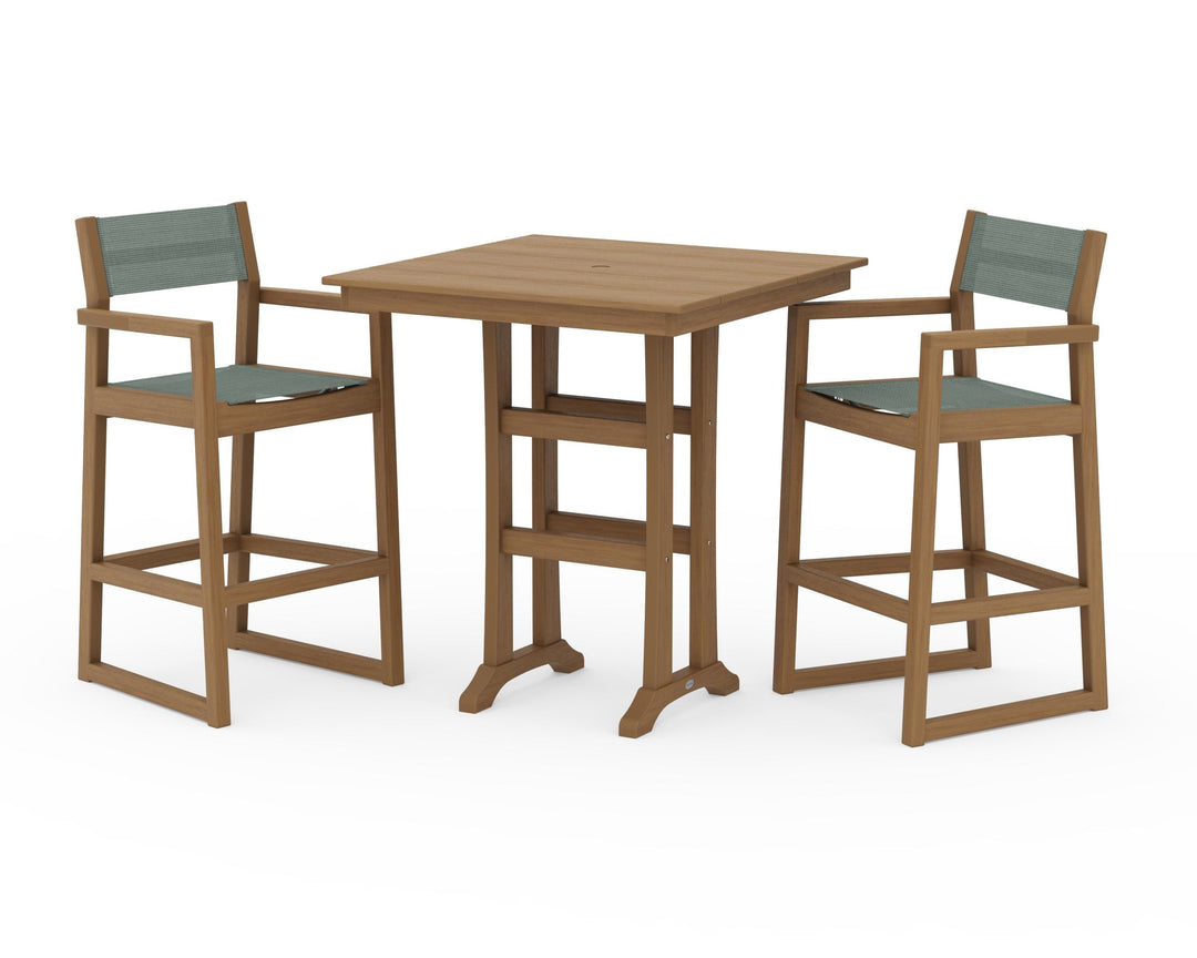 POLYWOOD® EDGE Sling Arm Chair 3-Piece Farmhouse Bar Set with Trestle Legs