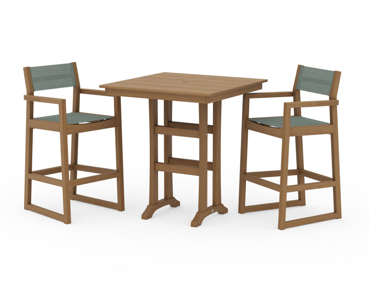 POLYWOOD® EDGE Sling Arm Chair 3-Piece Farmhouse Bar Set with Trestle Legs