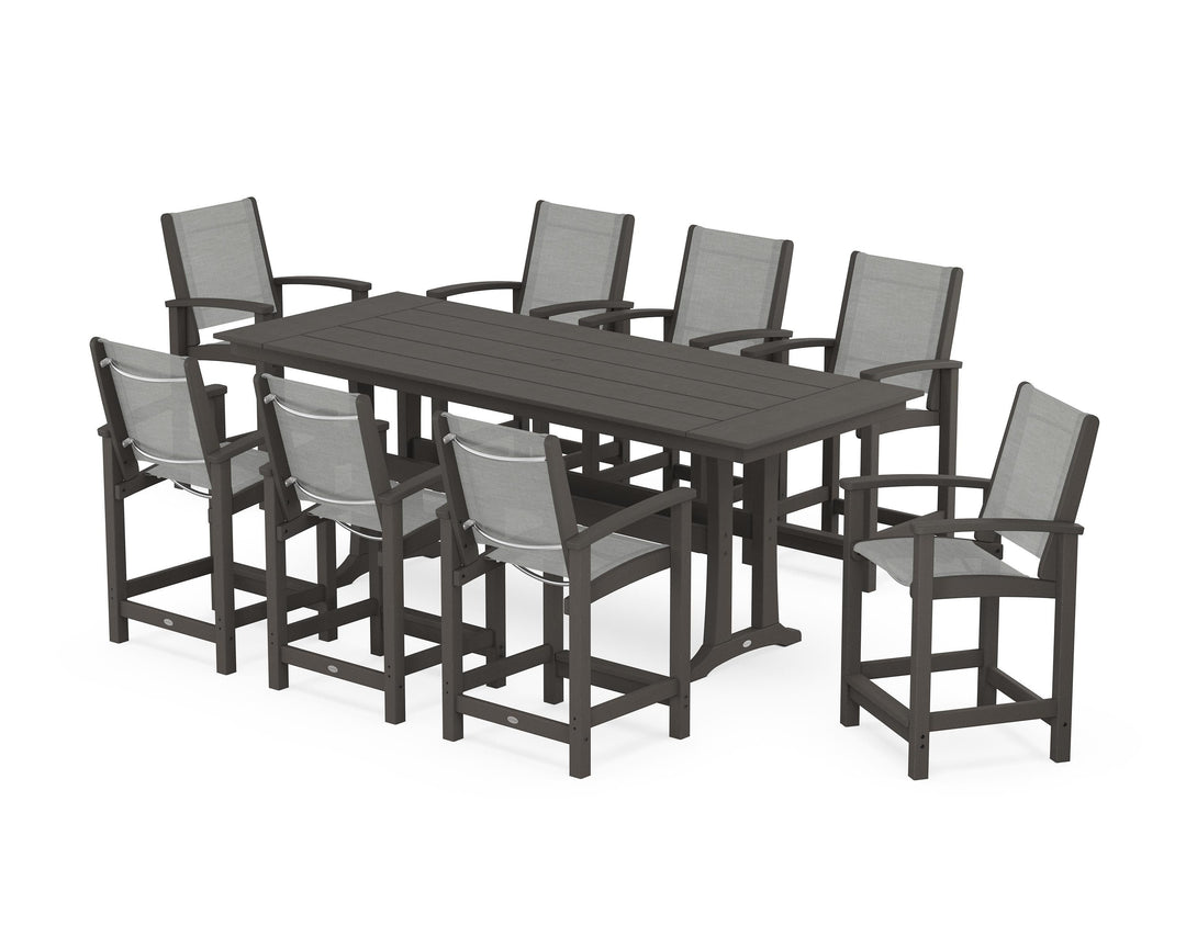 POLYWOOD® Coastal 9-Piece Farmhouse Counter Set with Trestle Legs