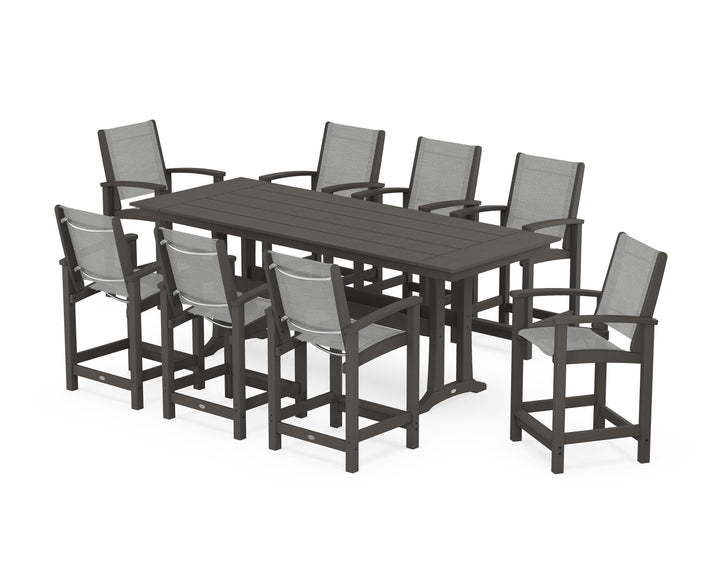 POLYWOOD® Coastal 9-Piece Farmhouse Counter Set with Trestle Legs