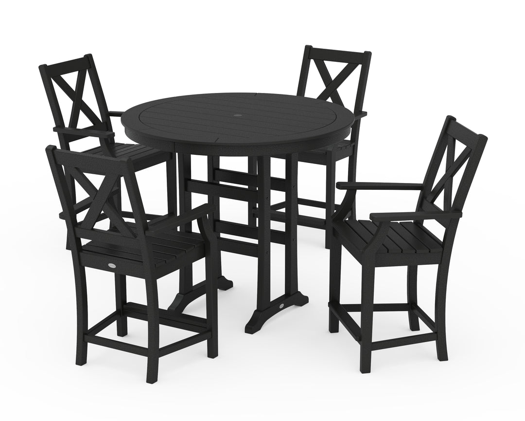 POLYWOOD® Braxton 5-Piece Nautical Trestle Arm Chair Counter Set