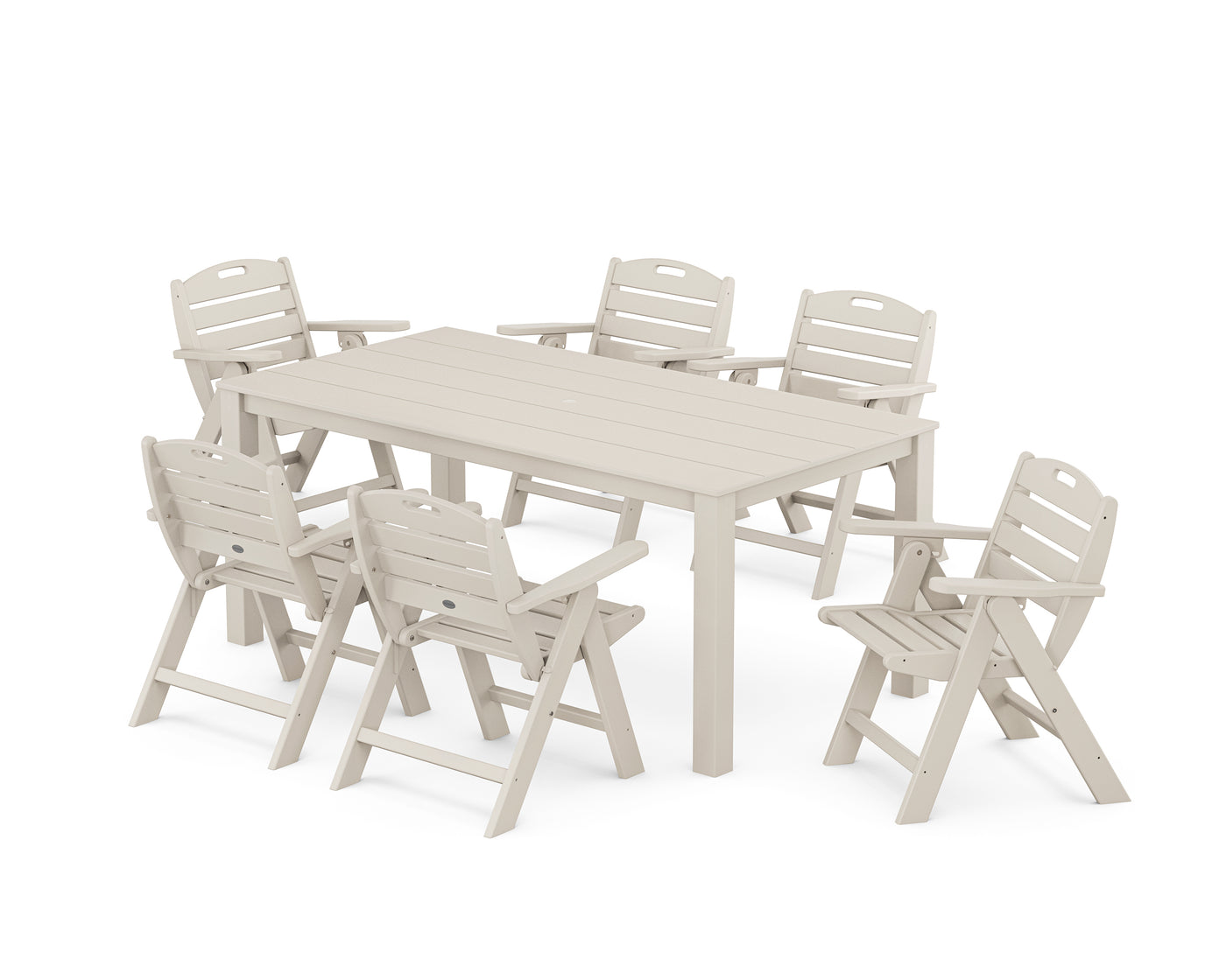 Nautical Folding Lowback Chair 7-Piece Parsons Dining Set