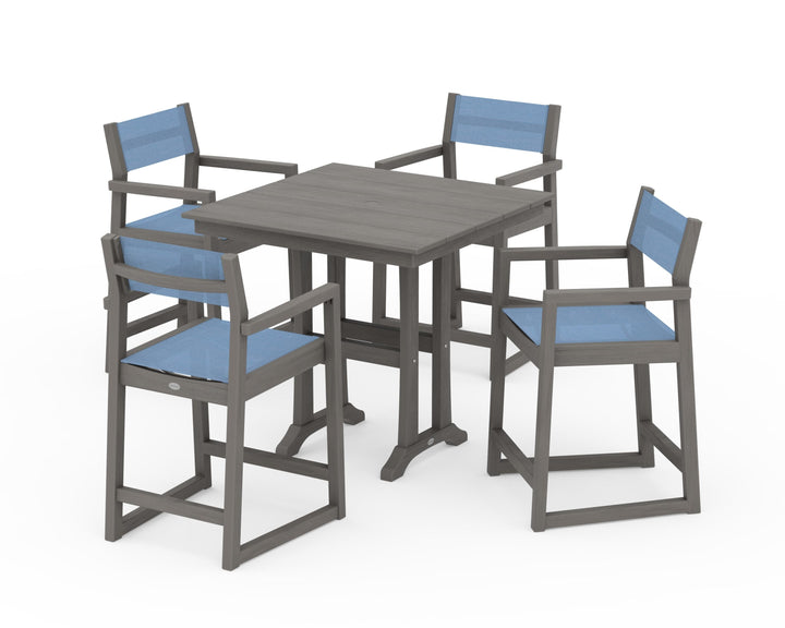 POLYWOOD® EDGE Sling Arm Chair 5-Piece Farmhouse Counter Set with Trestle Legs