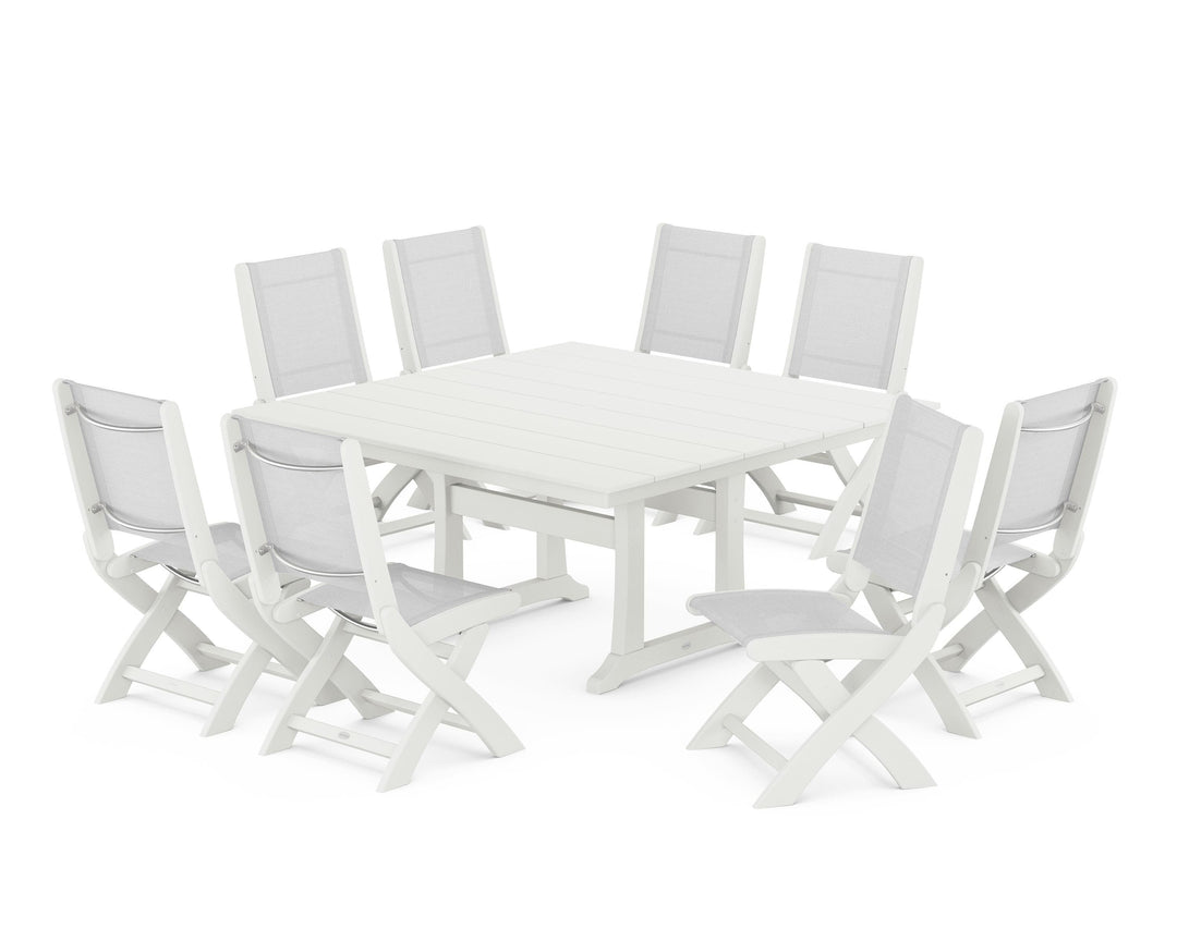 POLYWOOD® Coastal Folding Side Chair 9-Piece Farmhouse Dining Set
