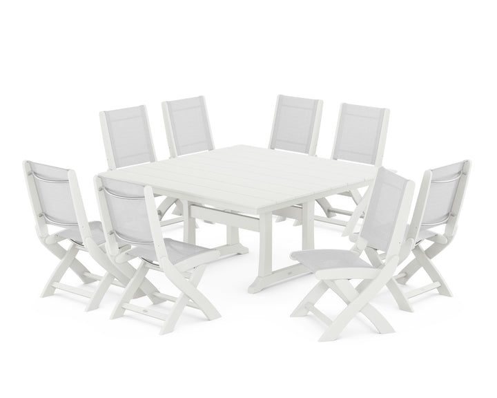 POLYWOOD® Coastal Folding Side Chair 9-Piece Farmhouse Dining Set