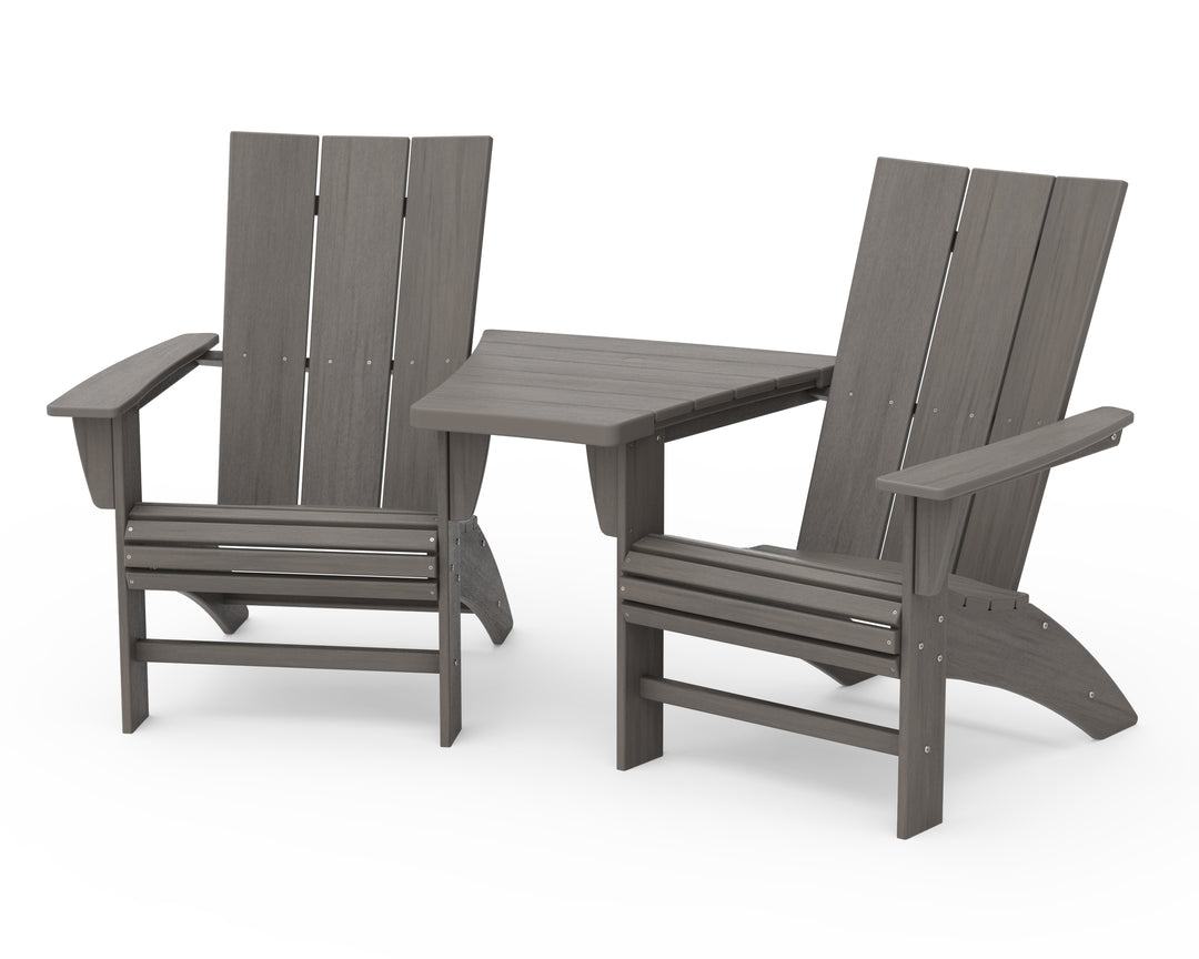POLYWOOD® Modern 3-Piece Curveback Adirondack Set with Angled Connecting Table