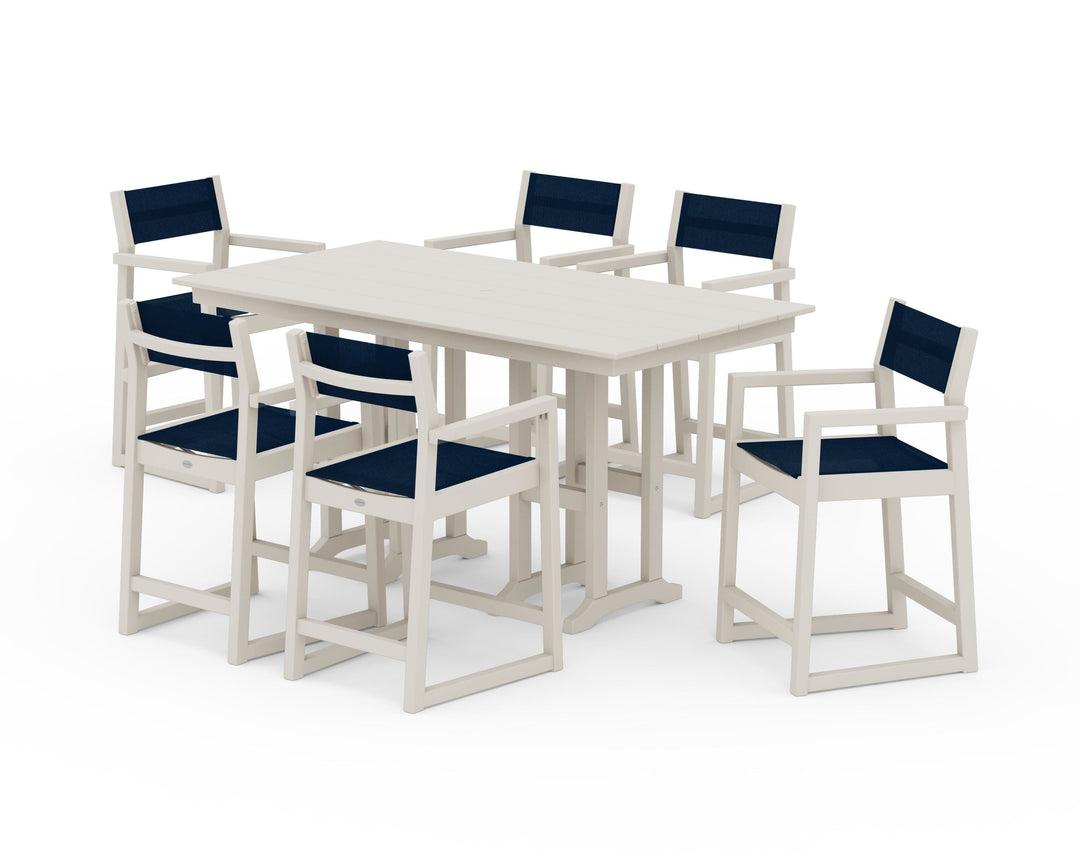 POLYWOOD® EDGE Sling Arm Chair 7-Piece Farmhouse Counter Set