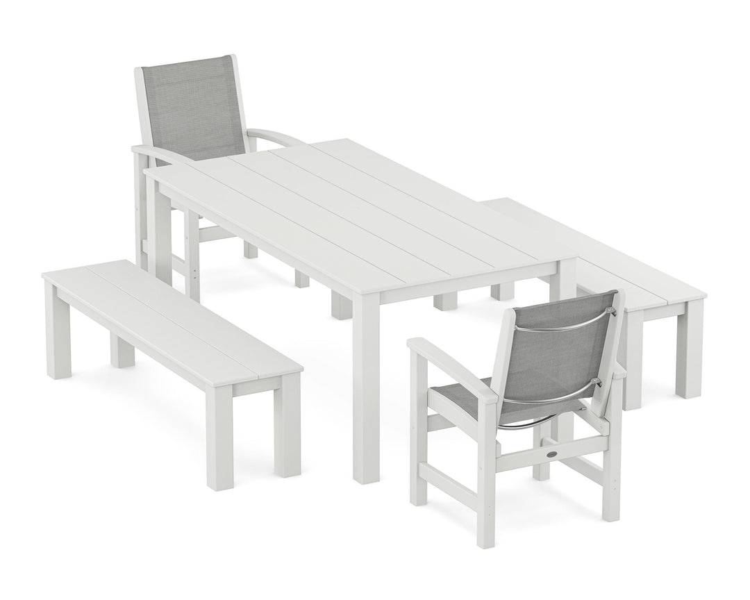 POLYWOOD® Coastal 5-Piece Parsons Dining Set with Benches