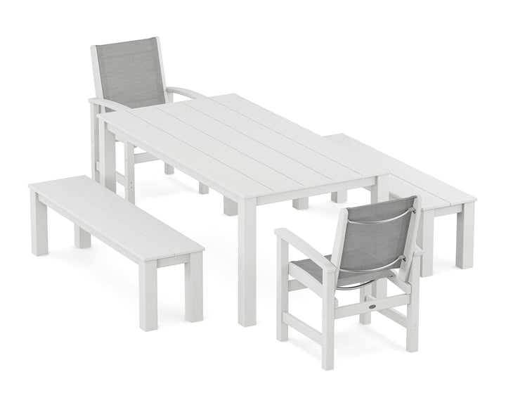 POLYWOOD® Coastal 5-Piece Parsons Dining Set with Benches