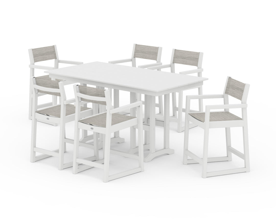 POLYWOOD® EDGE Sling Arm Chair 7-Piece Farmhouse Counter Set