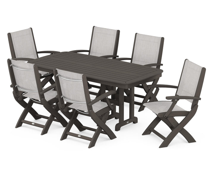 POLYWOOD® Coastal Folding Arm Chair 7-Piece Dining Set