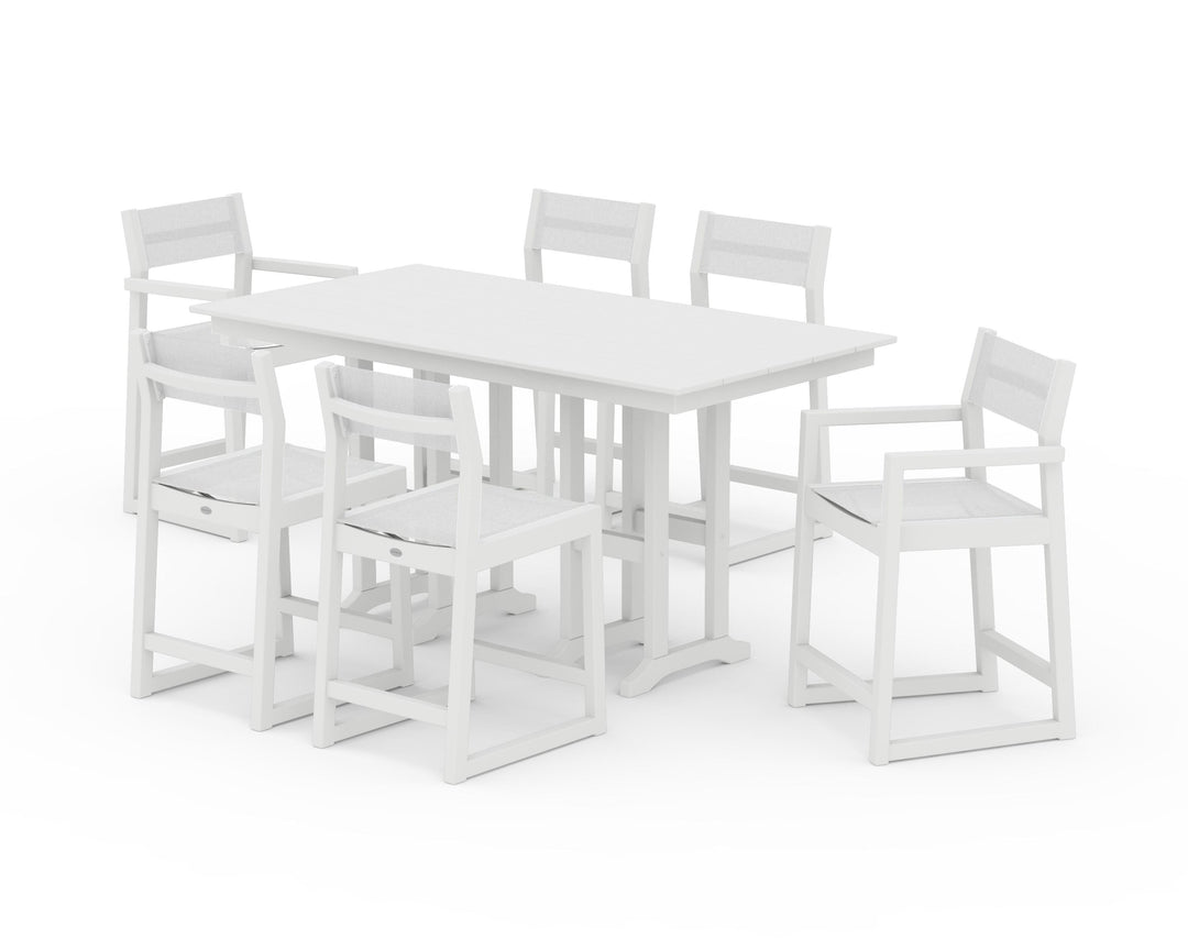 POLYWOOD® EDGE Sling 7-Piece Farmhouse Counter Set with Trestle Legs