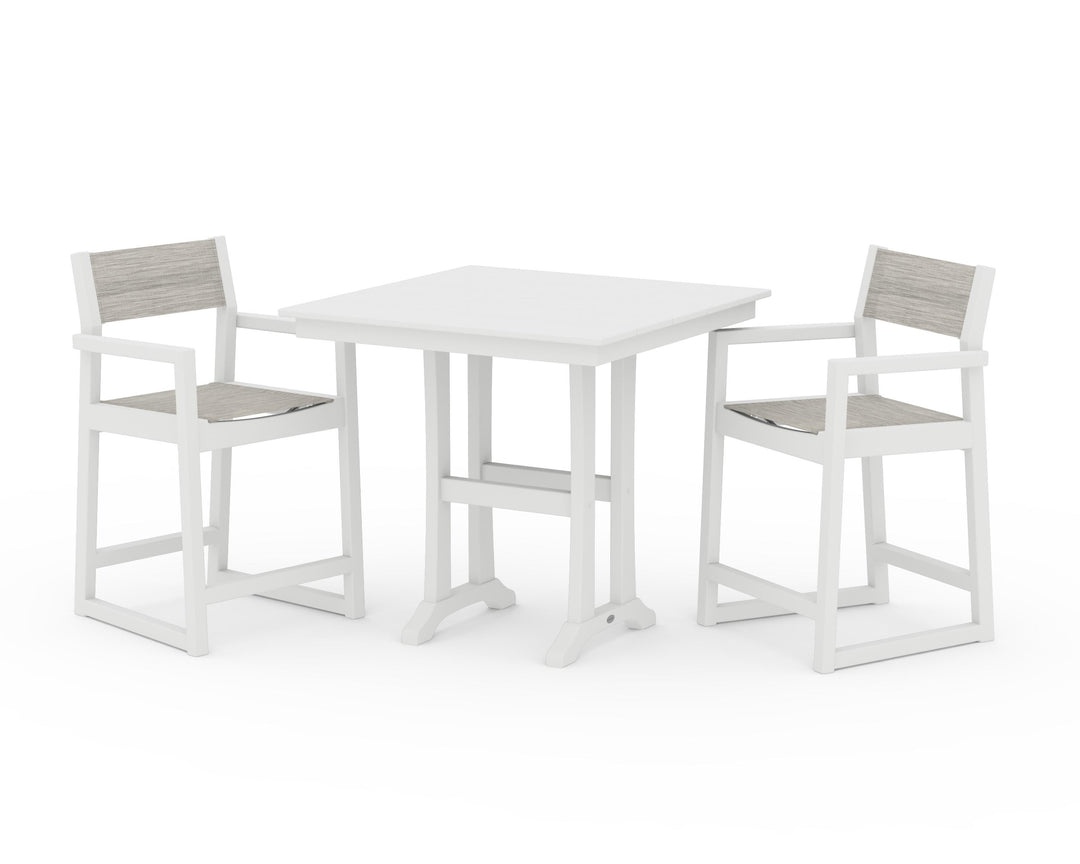 POLYWOOD® EDGE Sling Arm Chair 3-Piece Farmhouse Counter Set with Trestle Legs