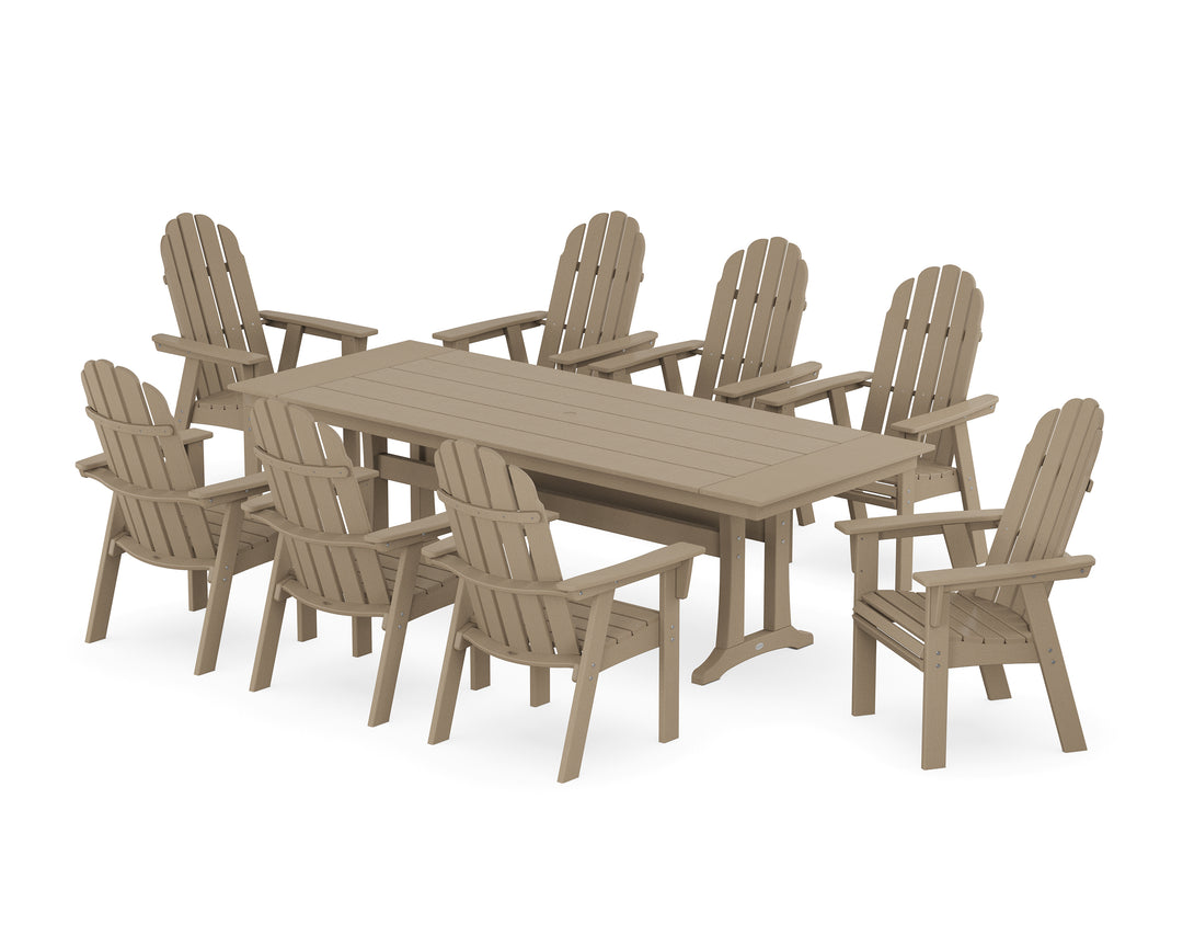 POLYWOOD® Vineyard 9-Piece Curveback Adirondack Farmhouse Dining Set with Trestle Legs