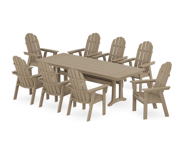 POLYWOOD® Vineyard 9-Piece Curveback Adirondack Farmhouse Dining Set with Trestle Legs