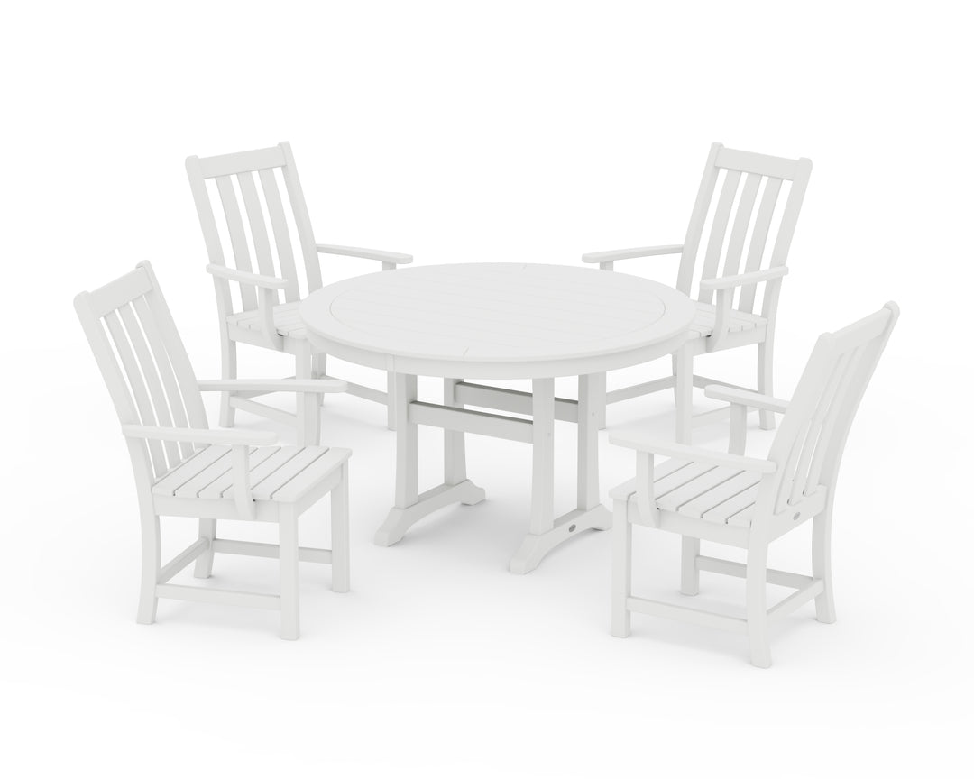 POLYWOOD® Vineyard 5-Piece Round Dining Set with Trestle Legs