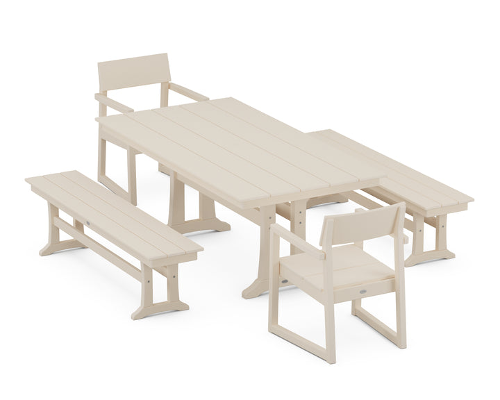 POLYWOOD® EDGE 5-Piece Farmhouse Dining Set With Trestle Legs