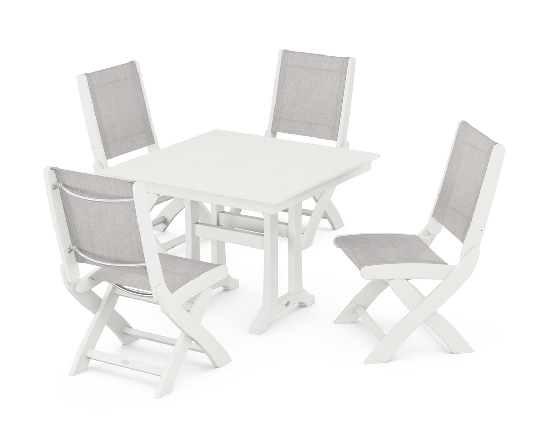 POLYWOOD® Coastal Folding Side Chair 5-Piece Farmhouse Dining Set With Trestle Legs