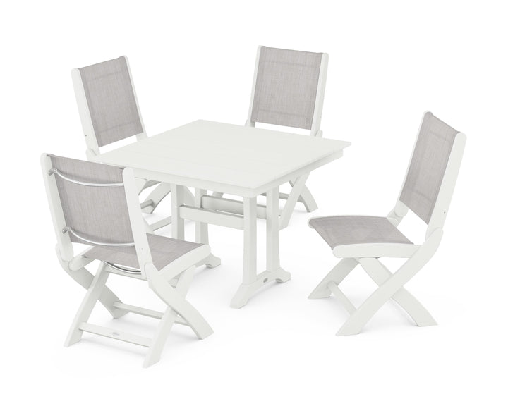 POLYWOOD® Coastal Folding Side Chair 5-Piece Farmhouse Dining Set With Trestle Legs