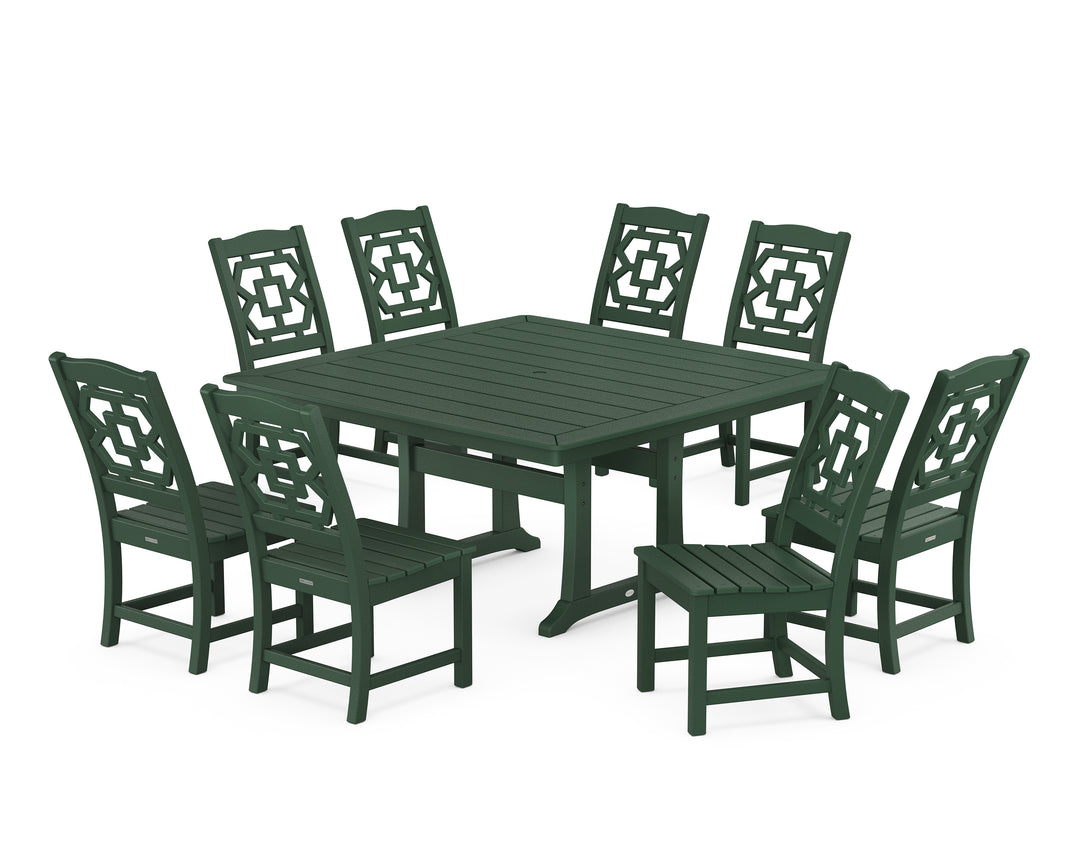 Martha Stewart by POLYWOOD® Chinoiserie 9-Piece Square Side Chair Dining Set with Trestle Legs