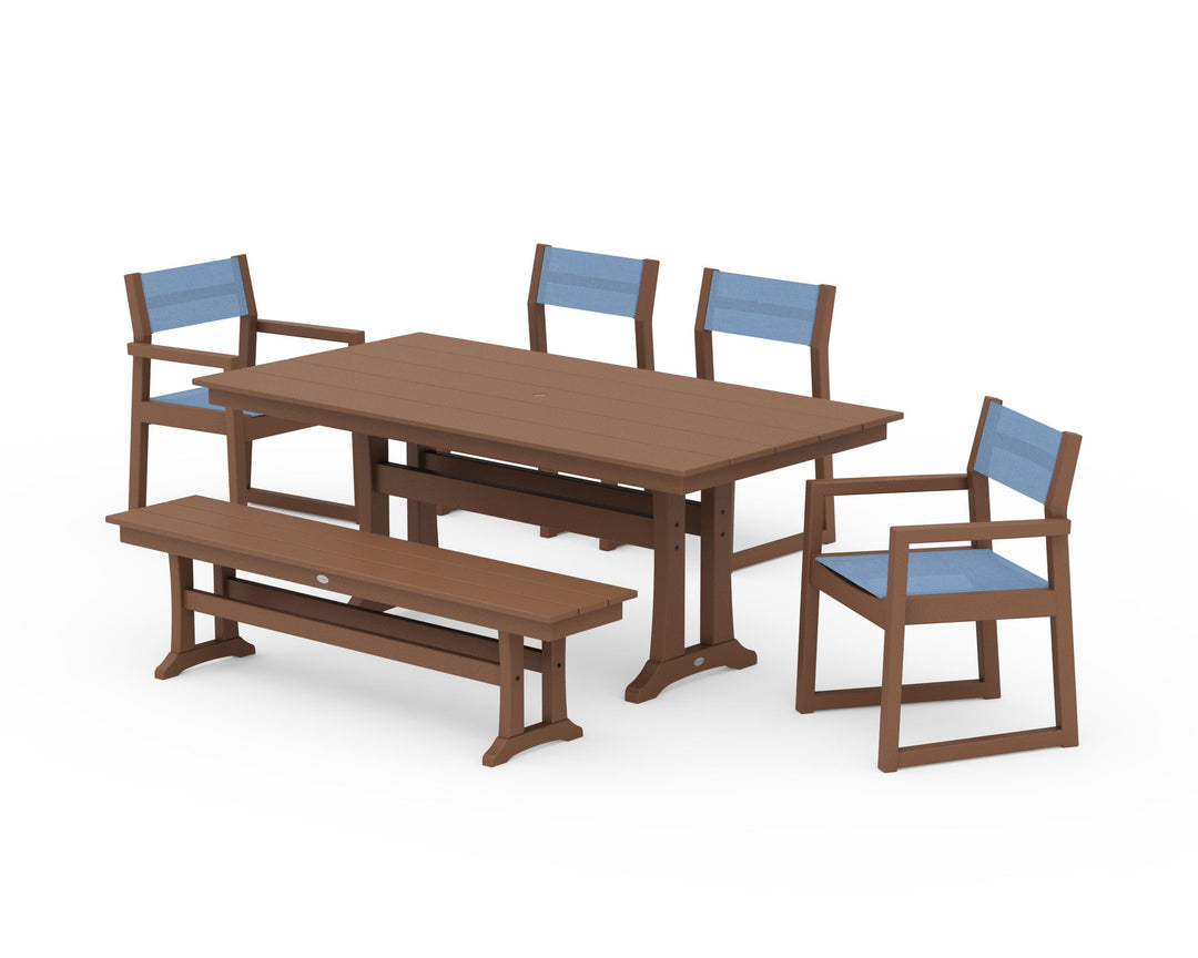 POLYWOOD® EDGE Sling 6-Piece Farmhouse Dining Set With Trestle Legs
