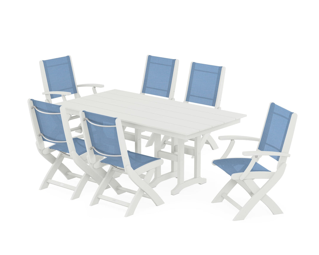 POLYWOOD® Coastal Folding Chair 7-Piece Farmhouse Dining Set