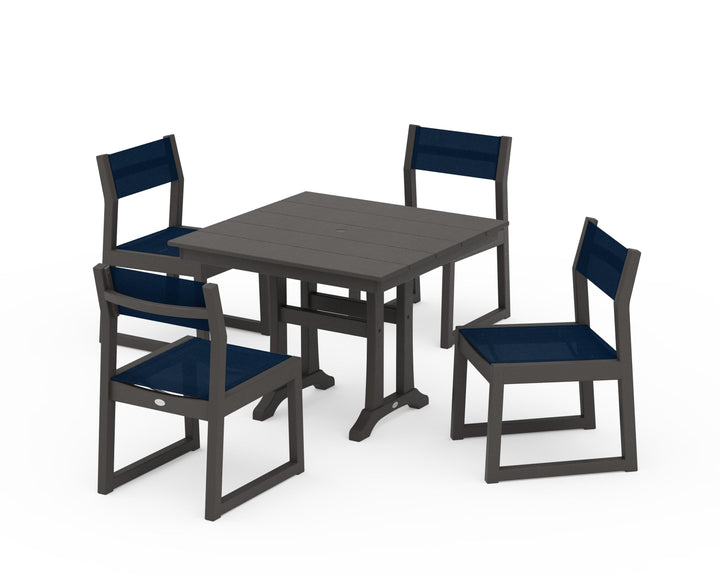 POLYWOOD® EDGE Sling 5-Piece Farmhouse Trestle Side Chair Dining Set