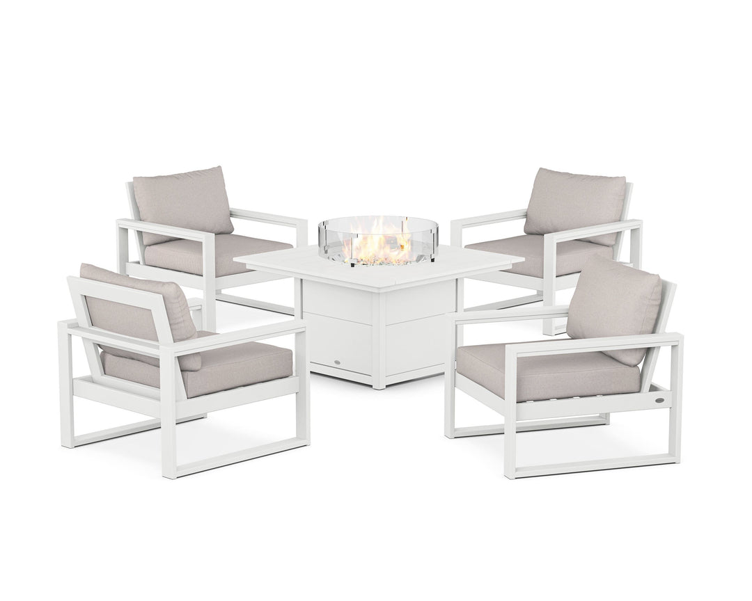 POLYWOOD® EDGE Sectional 5-Piece Deep Seating Set with Fire Pit Table