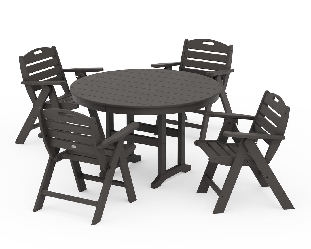 POLYWOOD® Nautical Folding Lowback Chair 5-Piece Round Farmhouse Dining Set