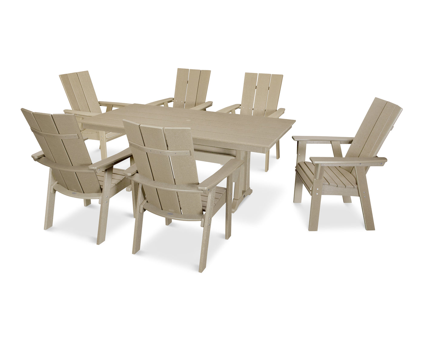 Modern Curveback Adirondack 7-Piece Farmhouse Dining Set with Trestle Legs