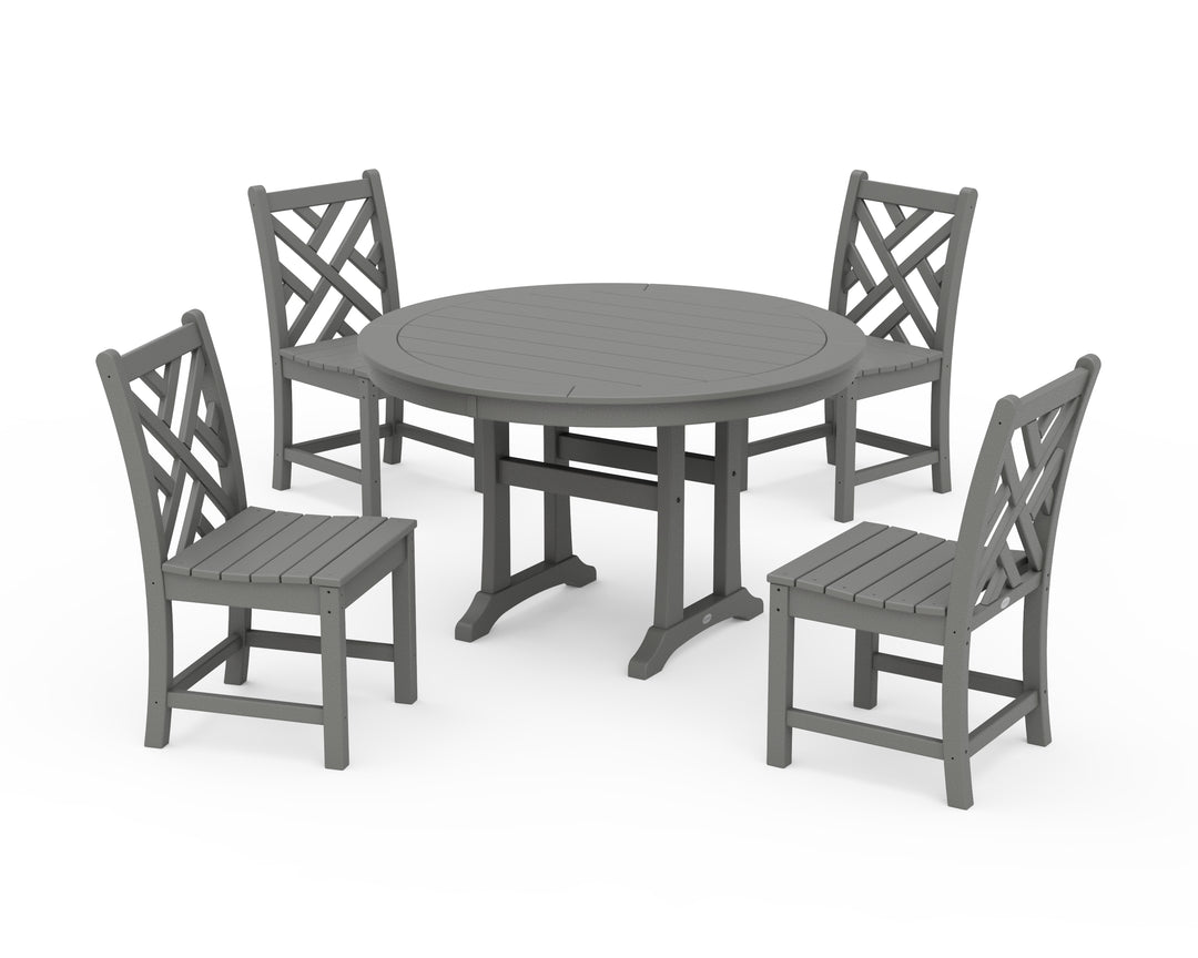 POLYWOOD® Chippendale Side Chair 5-Piece Round Dining Set With Trestle Legs