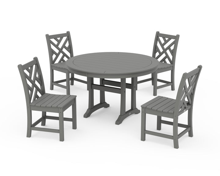 POLYWOOD® Chippendale Side Chair 5-Piece Round Dining Set With Trestle Legs