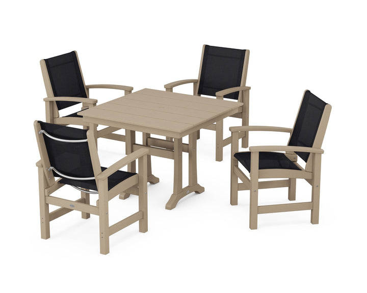 POLYWOOD® Coastal 5-Piece Farmhouse Dining Set With Trestle Legs