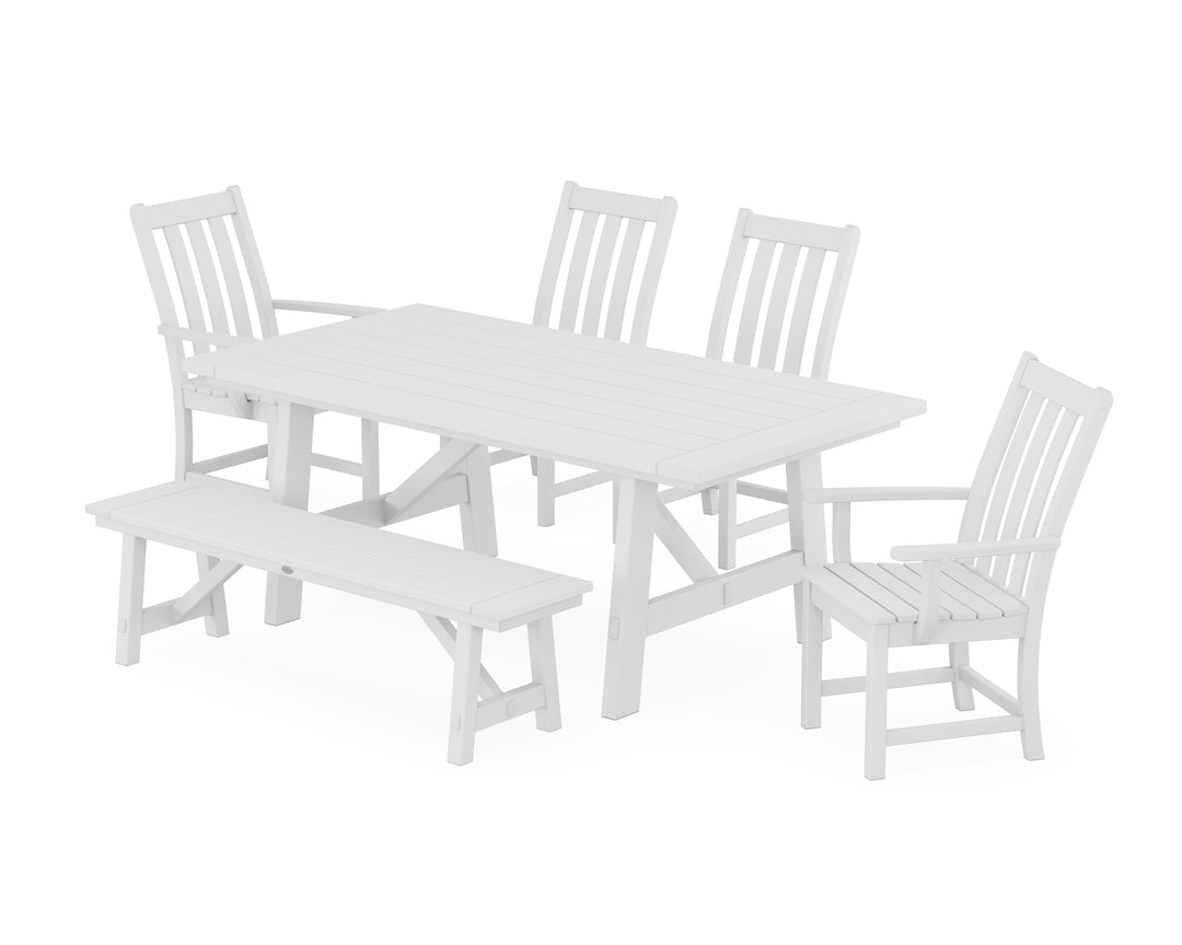 POLYWOOD® Vineyard 6-Piece Rustic Farmhouse Dining Set With Bench