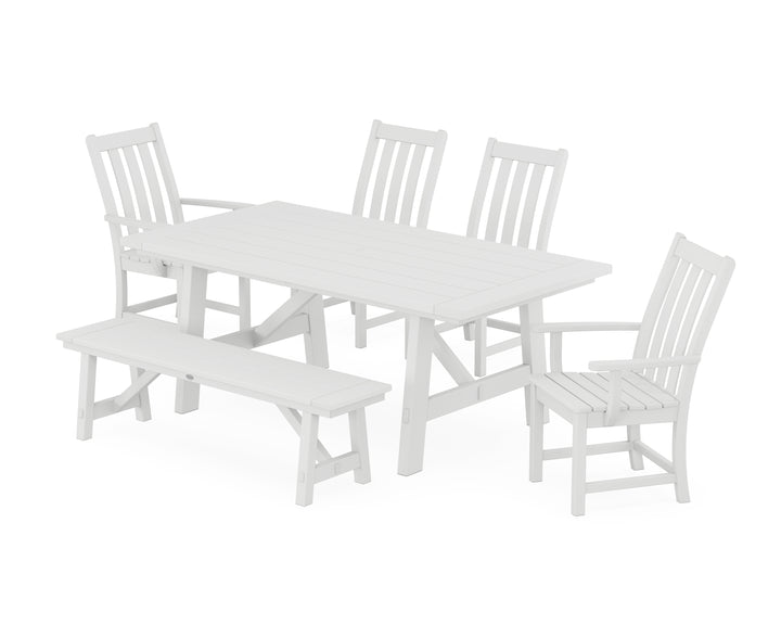 POLYWOOD® Vineyard 6-Piece Rustic Farmhouse Dining Set With Bench