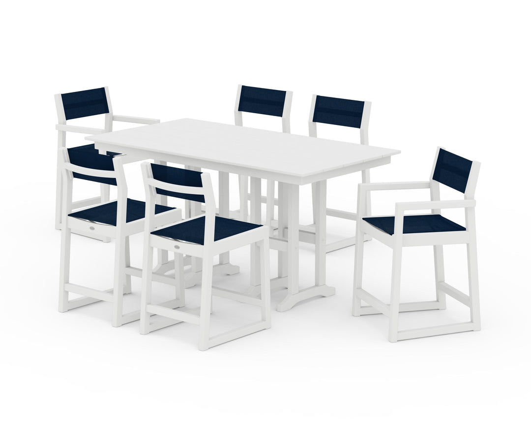 POLYWOOD® EDGE Sling 7-Piece Farmhouse Counter Set with Trestle Legs