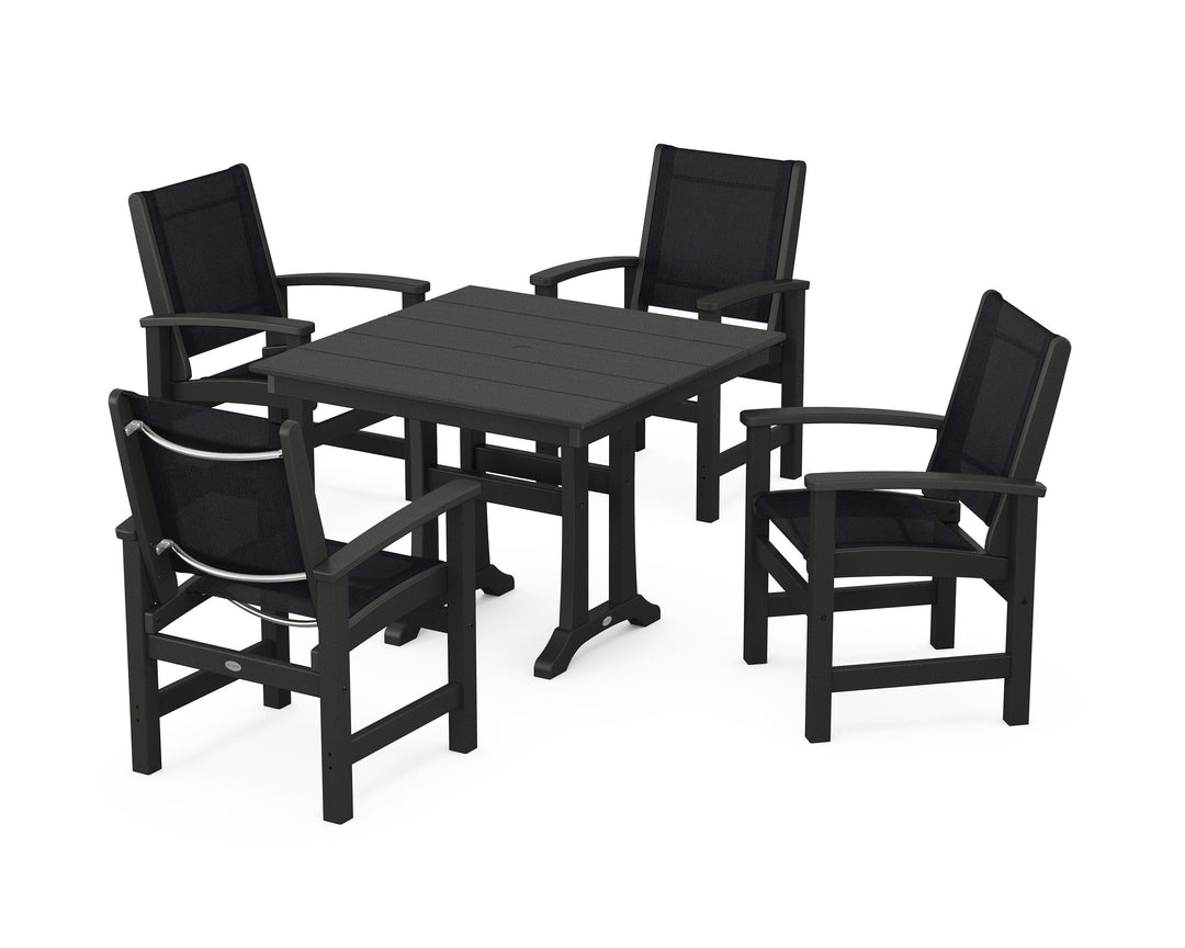 POLYWOOD® Coastal 5-Piece Farmhouse Dining Set With Trestle Legs