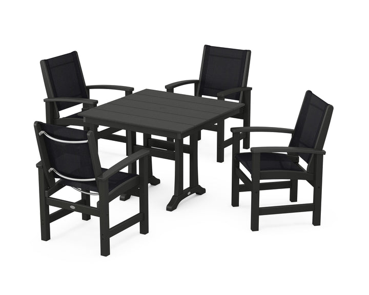 POLYWOOD® Coastal 5-Piece Farmhouse Dining Set With Trestle Legs